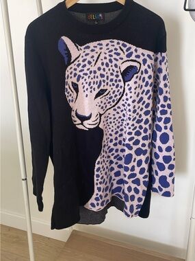 dELiA*s Black Sweater with Lilac and Purple Leopard Motif